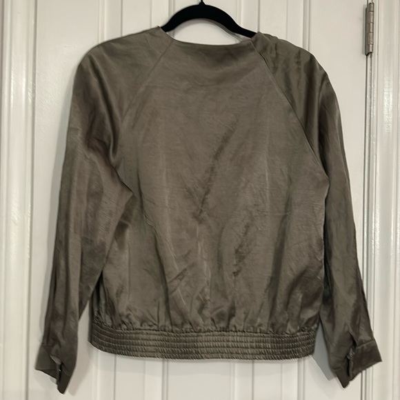 Zara Lightweight Satin Olive Green Bomber Jacket Sz Small - Picture 3 of 15